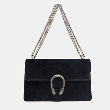 Gucci Black GG Velvet and Patent Leather Small Dionysus Shoulder Bag