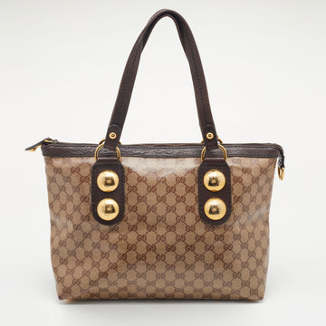 Gucci Beige/Brown GG Crystal Canvas And Leather Babouska Tote