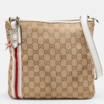 Gucci Beige/White GG Canvas And Leather Web Jolicoeur Charms Shoulder Bag