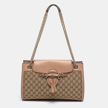 Gucci Beige/Pink GG Canvas And Leather Large Emily Chain Shoulder Bag