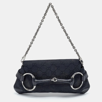 Gucci Black GG Canvas Horsebit Chain Clutch