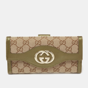 Gucci Beige/Green GG Canvas and Leather Sukey Continental Wallet