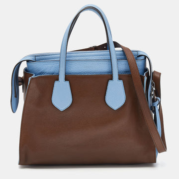 Gucci Brown/Light Blue Leather Medium Layered Studded Ramble Tote