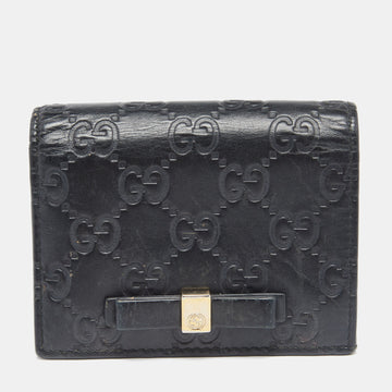 Gucci Black Guccissima Leather Bow Flap Card Case