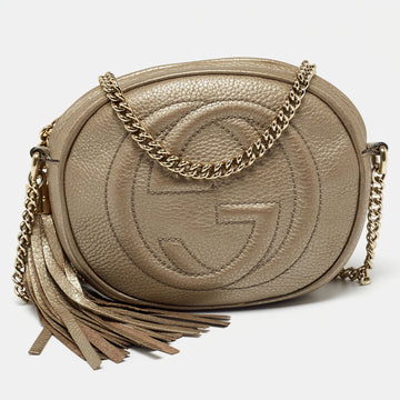 Gucci Metallic Beige Leather Mini Soho Disco Chain Crossbody Bag