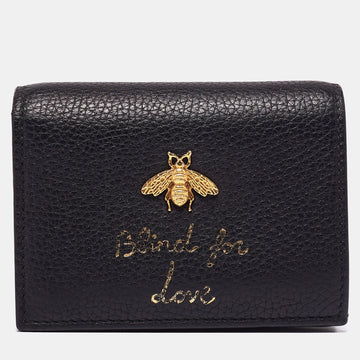 Gucci Black Leather Blind For Love Bee Accent Bifold Wallet