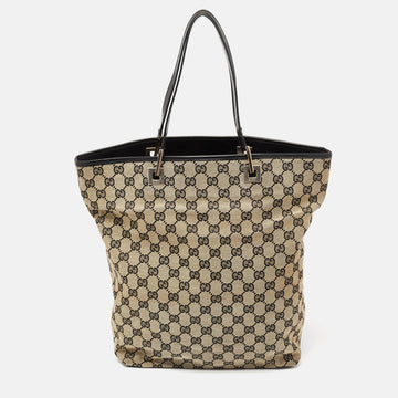 Gucci Beige/Black GG Canvas And Leather Eclipse Tote