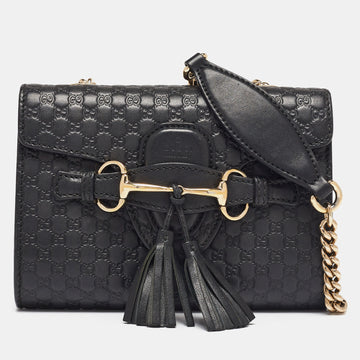 Gucci Black Microguccissima Leather Mini Emily Chain Crossbody Bag