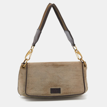 Gucci Beige/Brown Canvas And Leather Flap Shoulder Bag