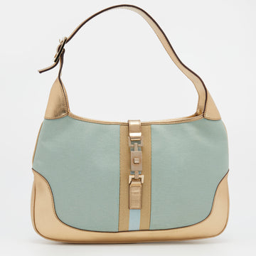 Gucci Blue/Gold Canvas and Leather Jackie O Hobo