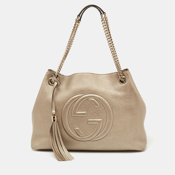 Gucci Light Gold Pebbled Leather Medium Soho Chain Tote