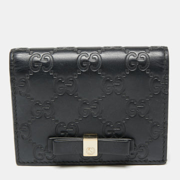 Gucci Black Guccissima Leather Bow Flap Card Case