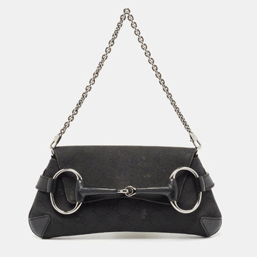 Gucci Black GG Canvas Horsebit Chain Clutch