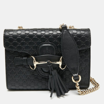 Gucci Black Microguccissima Leather Mini Emily Chain Crossbody Bag