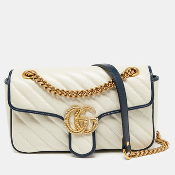 Gucci Blue/White Matelasse Leather Small GG Marmont Torchon Shoulder Bag