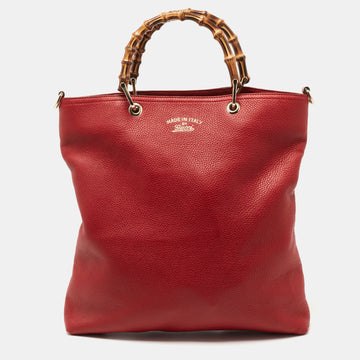 Gucci Red Leather Bamboo Handle Tote