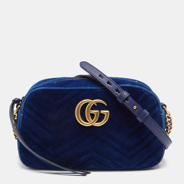 Gucci Royal Blue Matelasse Velvet Small GG Marmont Shoulder Bag
