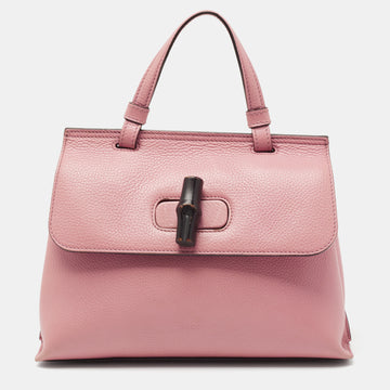 Gucci Pink Leather Small Bamboo Daily Top Handle Bag