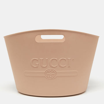 Gucci Beige Rubber Logo Cut Out Handle Tote