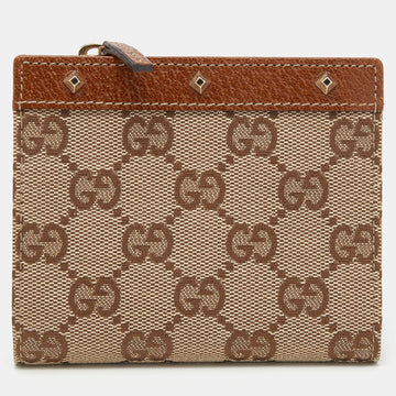 Gucci Beige GG Canvas And Leather Studded Wallet