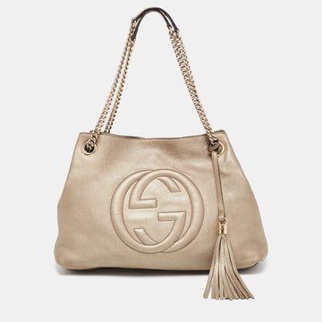 Gucci Light Gold Grained Leather Medium Soho Chain Tote