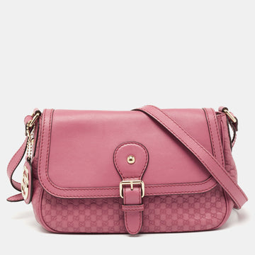 Gucci Old Rose Microguccissima Leather Buckle Flap Shoulder Bag