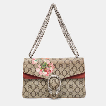 Gucci Beige/Burgundy GG Supreme Canvas and Suede Small Dionysus Blooms Shoulder Bag