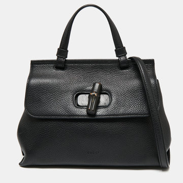 Gucci Black Leather Small Bamboo Daily Top Handle Bag