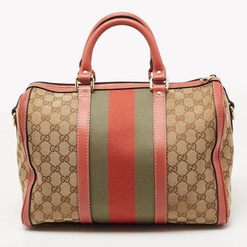 Gucci Beige/ Old Coral GG Canvas And Leather Medium Vintage Web Boston Bag