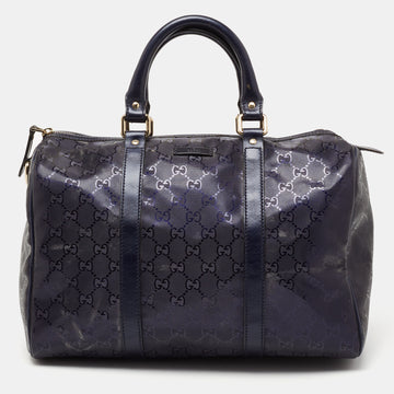 Gucci Navy Blue GG Crystal Canvas Medium Joy Boston Bag