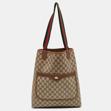 Gucci Brown/Beige GG Supreme Canvas Web Tote