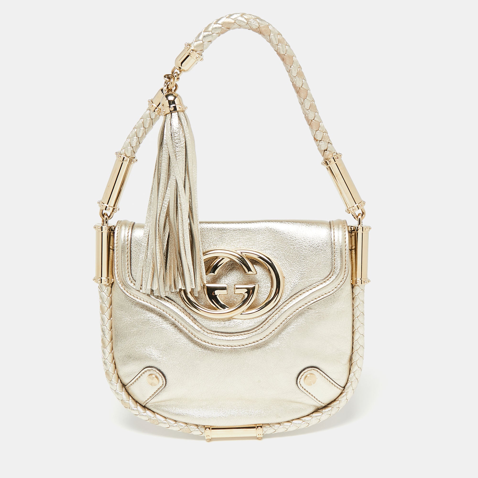 Gucci Gold Glossy Leather Small Britt Tassel Hobo