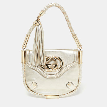 Gucci Gold Glossy Leather Small Britt Tassel Hobo