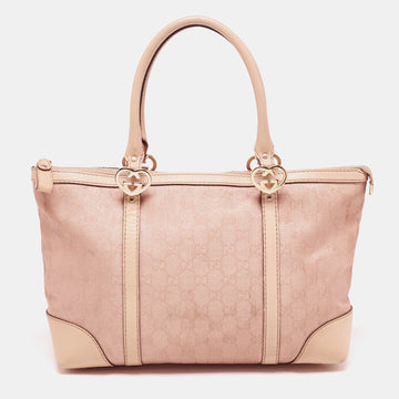 GUCCI Beige/Rose Gold Metallic GG Fabric and Leather Small Lovely Heart Tote