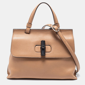 Gucci Beige Leather Small Bamboo Daily Top Handle Bag