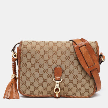 Gucci Brown/Beige GG Canvas and Leather Medium Marrakech Shoulder Bag