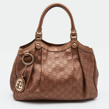 Gucci Metallic Brown Guccissima Leather Sukey Tote