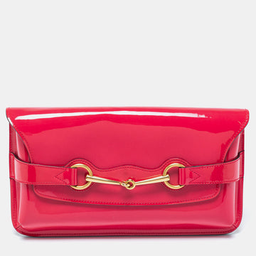 Gucci Fuchsia Patent Leather Horsebit Clutch