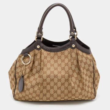 Gucci Beige/Brown GG Canvas And Leather Medium Sukey Tote