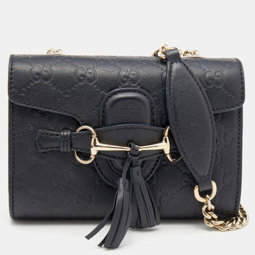 Gucci Black Guccissima Leather Mini Emily Chain Shoulder Bag