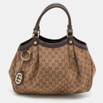 Gucci Beige/Brown GG Canvas And Leather Medium Sukey Tote