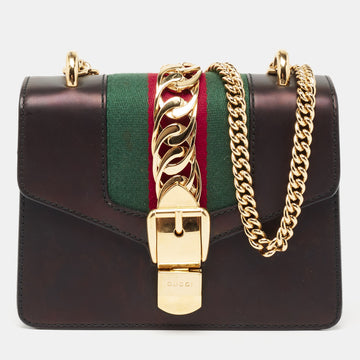 Gucci Black Leather Mini Web Chain Sylvie Crossbody Bag