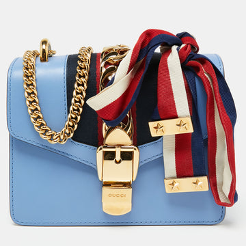 Gucci Blue Leather Small Sylvie Chain Shoulder Bag