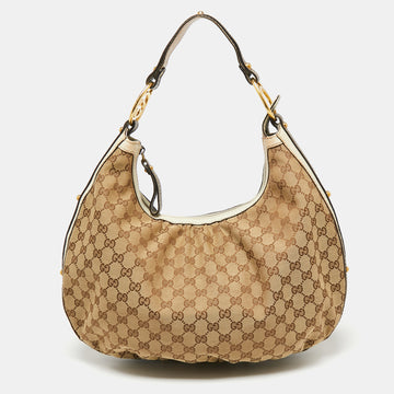 Gucci Beige/White GG Canvas And Leather Interlocking G Hobo