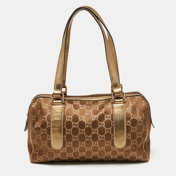 Gucci Metallic Bronze/Gold GG Fabric and Leather Boston Bag