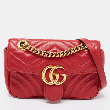 Gucci Red Matelasse Leather Mini GG Marmont Shoulder Bag