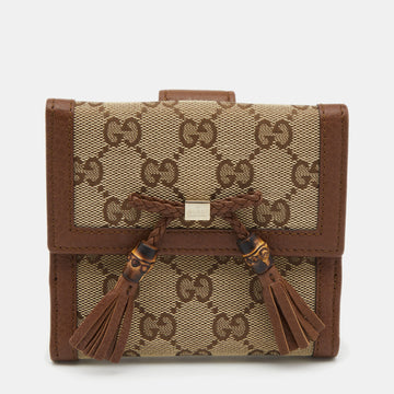 Gucci Beige/Brown GG Canvas and Leather Bamboo Tassel Compact Wallet