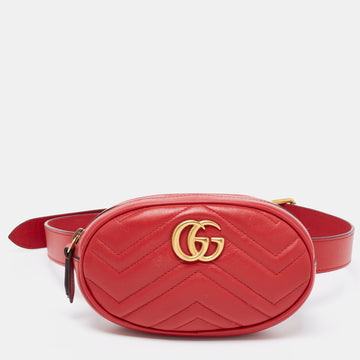 Gucci Red Matelasse Leather GG Marmont Belt Bag