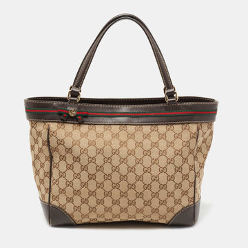 Gucci Brown/Beige GG Canvas and Leather Medium Mayfair Bow Tote