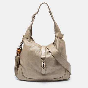 Gucci Metallic Beige Leather Medium Jackie Hobo